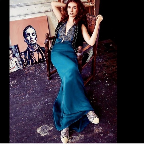 NWT Free People & Candela Satin Jeweled Maxi Gown Size 6 - Picture 5 of 12